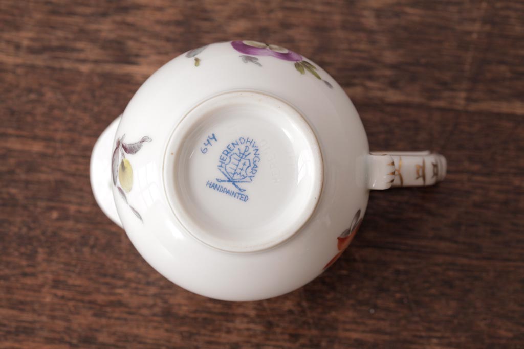 アンティーク雑貨　中古　ハンガリー　HEREND(ヘレンド)　フルーツコンポジション　ティーセット(シュガーポット、クリーマー)