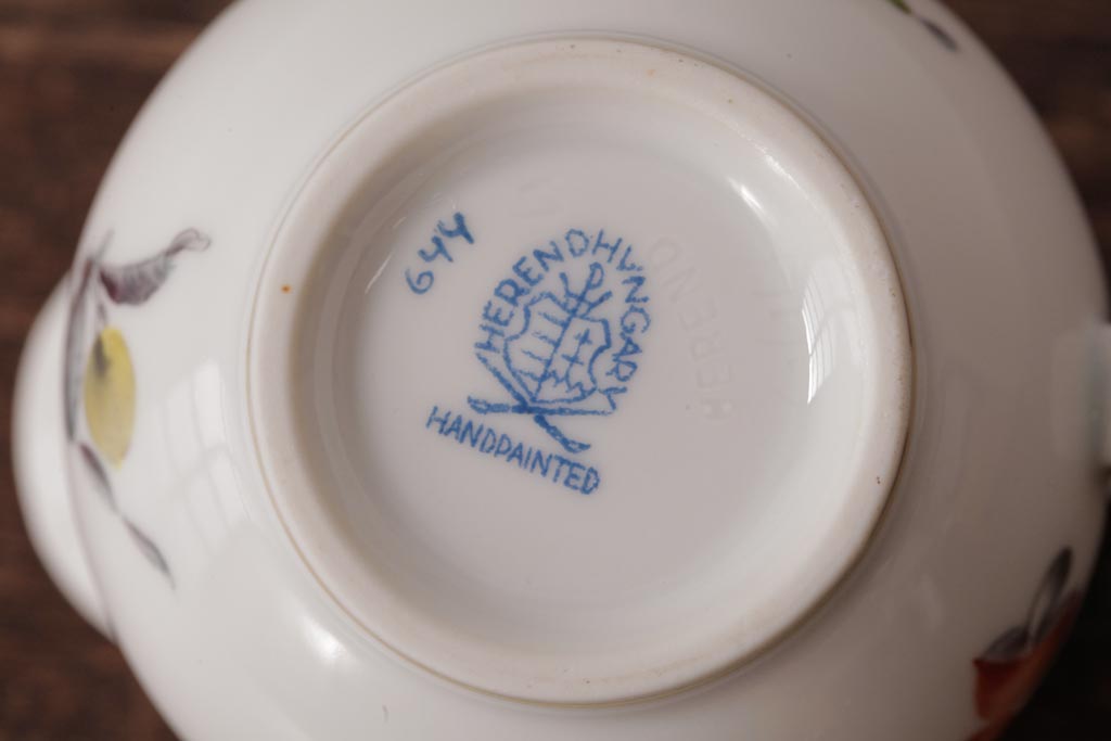 アンティーク雑貨　中古　ハンガリー　HEREND(ヘレンド)　フルーツコンポジション　ティーセット(シュガーポット、クリーマー)