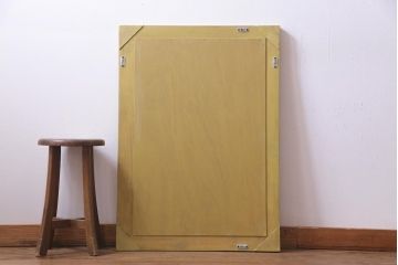 アンティーク雑貨　ラフジュ工房オリジナル　ペイント　落ち着いたイエローが空間のアクセントになるウォールミラー(鏡、姿見、壁掛け鏡)(R-033957)