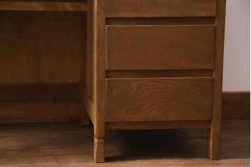 レトロ家具　昭和レトロ　ナラ材　渋みのある木の風合いがレトロな薄型片袖デスク(机、在宅ワーク、在宅用作業台、カウンターテーブル)