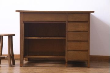 アンティーク家具　昭和中期　シンプルで懐かしい雰囲気の片袖デスク(机、在宅ワーク、在宅用カウンターテーブル、作業台)