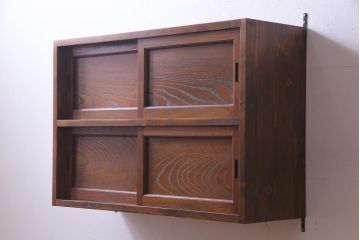 ラフジュ工房オリジナル　古建具リメイク　ケヤキの美しい杢目を楽しめる壁掛け戸棚(ウォールシェルフ、収納棚)