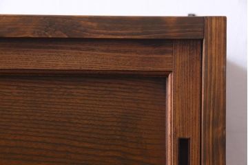 ラフジュ工房オリジナル　古建具リメイク　ケヤキの美しい杢目を楽しめる壁掛け戸棚(ウォールシェルフ、収納棚)