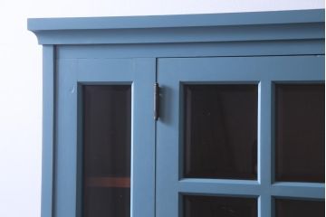 リメイク家具　北海道民芸　爽やかなペイントカラーがお洒落な食器棚(カップボード、収納棚)