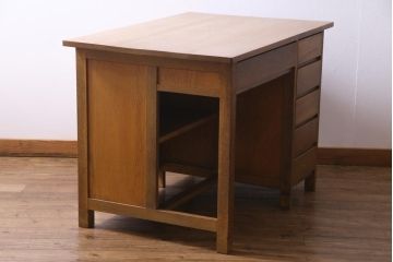 アンティーク家具　昭和中期　シンプルで懐かしい雰囲気の片袖デスク(机、在宅ワーク、在宅用カウンターテーブル、作業台)(1)