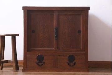 アンティーク家具　明治大正期　ヒノキ材　シンプルな作りが魅力的な小振りの帳場箪笥(引き出し)