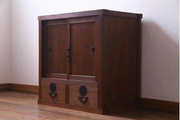 アンティーク家具　明治大正期　ヒノキ材　シンプルな作りが魅力的な小振りの帳場箪笥(引き出し)