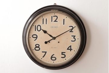 アンティーク雑貨　昭和レトロ　SEIKO(セイコー)　手巻き式　21DAY　丸型壁掛け時計(掛時計、柱時計)
