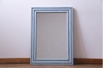 アンティーク雑貨　ラフジュ工房オリジナル　ペイント　淡いブルーが目を引くフレンチシャビーなウォールミラー(鏡)