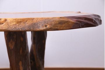アンティーク家具　1980年頃　カリン材(花梨)鳥眼杢　一枚板　艶やかな濃淡のグラデーションが美しい座卓(センターテーブル)