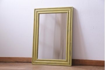 アンティーク雑貨　ラフジュ工房オリジナル　ペイント　落ち着いたイエローが空間のアクセントになるウォールミラー(鏡、姿見、壁掛け鏡)(R-034003)