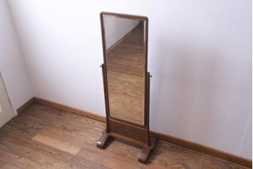 アンティーク雑貨　昭和初期　桑材製　指物家具　なめらかなフォルムが柔らかな雰囲気醸し出す姿見(鏡、ミラー)