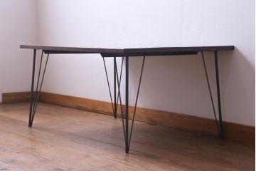 リメイク家具　ナラ材　和製アンティークの古材を利用した鉄脚テーブル(センターテーブル、ローテーブル)