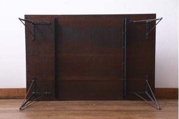 リメイク家具　ナラ材　和製アンティークの古材を利用した鉄脚テーブル(センターテーブル、ローテーブル)