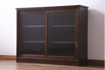 ラフジュ工房オリジナル　古建具リメイク　モールガラスがレトロな雰囲気醸し出す収納棚(食器棚、サイドボード)