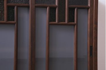 ラフジュ工房オリジナル　古建具リメイク　ダイヤ・すり・色ガラスを組合せた大正ロマン香る戸棚(収納棚、食器棚)
