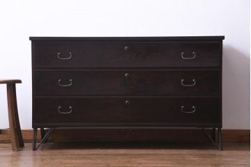 アンティーク家具　リメイク品　鉄脚付き　黒檀の艶が気品のあるシックモダンなチェスト(リビングボード、引き出し)