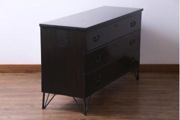 アンティーク家具　リメイク品　鉄脚付き　黒檀の艶が気品のあるシックモダンなチェスト(リビングボード、引き出し)