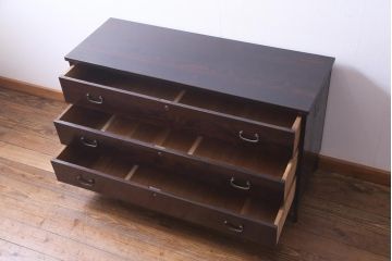 アンティーク家具　リメイク品　鉄脚付き　黒檀の艶が気品のあるシックモダンなチェスト(リビングボード、引き出し)