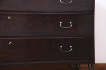 アンティーク家具　リメイク品　鉄脚付き　黒檀の艶が気品のあるシックモダンなチェスト(リビングボード、引き出し)