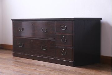 アンティーク家具　昭和初期　黒檀　天板を取り付けリメイクしたシックモダンなチェスト(ローボード、引き出し)