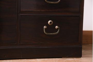 アンティーク家具　昭和初期　黒檀　天板を取り付けリメイクしたシックモダンなチェスト(ローボード、引き出し)