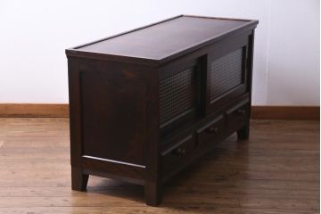 リメイク品　北海道民芸　チェッカーガラスがアクセントのローボード(テレビボード)(1)