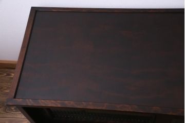 リメイク品　北海道民芸　チェッカーガラスがアクセントのローボード(テレビボード)(1)