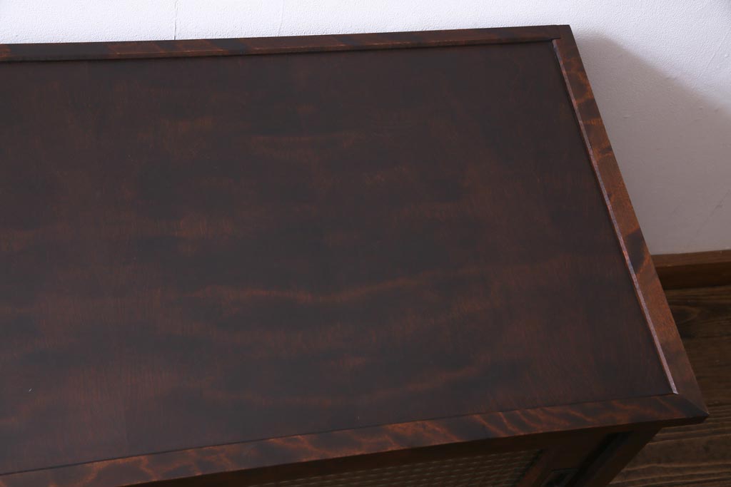 リメイク品　北海道民芸　チェッカーガラスがアクセントのローボード(テレビボード)(1)