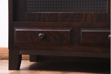 リメイク品　北海道民芸　チェッカーガラスがアクセントのローボード(テレビボード)(1)