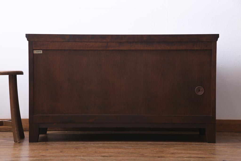 リメイク品　北海道民芸　チェッカーガラスがアクセントのローボード(テレビボード)(1)