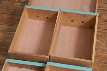 昭和初期　ペイント家具　爽やかな色合いが可愛らしいレトロな片袖机(デスク、在宅ワーク、在宅用作業台)