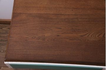 昭和初期　ペイント家具　爽やかな色合いが可愛らしいレトロな片袖机(デスク、在宅ワーク、在宅用作業台)