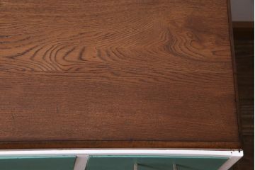 昭和初期　ペイント家具　爽やかな色合いが可愛らしいレトロな片袖机(デスク、在宅ワーク、在宅用作業台)