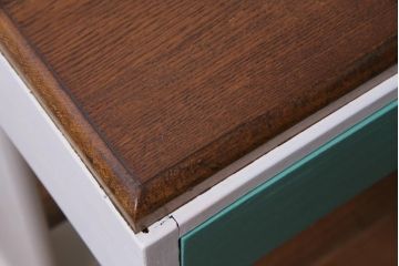 昭和初期　ペイント家具　爽やかな色合いが可愛らしいレトロな片袖机(デスク、在宅ワーク、在宅用作業台)