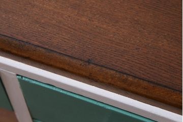 昭和初期　ペイント家具　爽やかな色合いが可愛らしいレトロな片袖机(デスク、在宅ワーク、在宅用作業台)