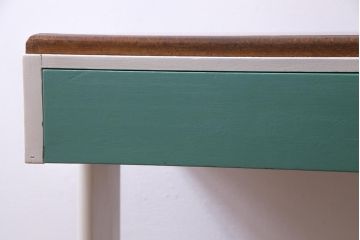 昭和初期　ペイント家具　爽やかな色合いが可愛らしいレトロな片袖机(デスク、在宅ワーク、在宅用作業台)