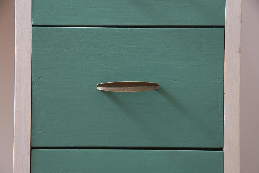 昭和初期　ペイント家具　爽やかな色合いが可愛らしいレトロな片袖机(デスク、在宅ワーク、在宅用作業台)