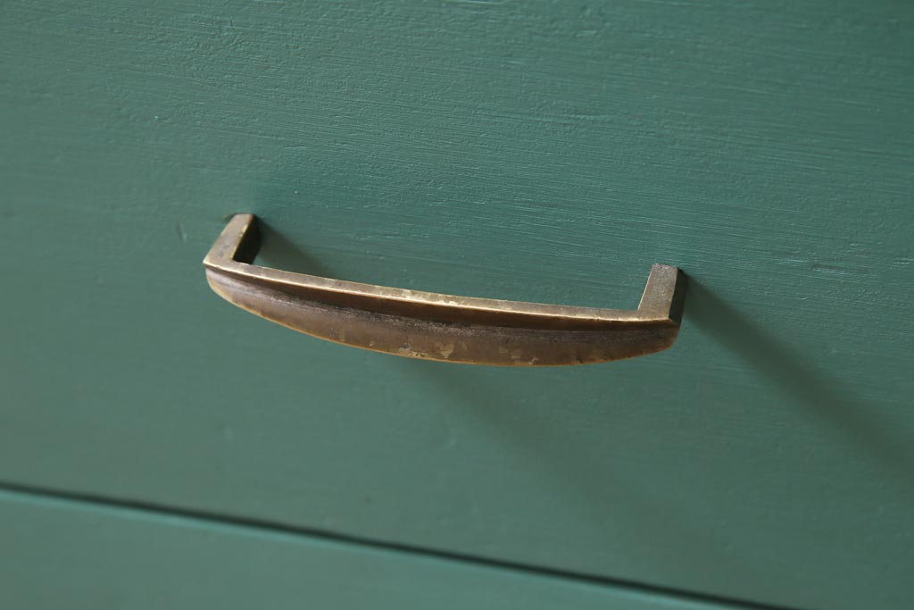 昭和初期　ペイント家具　爽やかな色合いが可愛らしいレトロな片袖机(デスク、在宅ワーク、在宅用作業台)