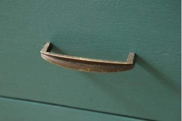 昭和初期　ペイント家具　爽やかな色合いが可愛らしいレトロな片袖机(デスク、在宅ワーク、在宅用作業台)