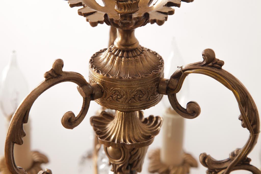 フランスアンティーク　ガラスドロップ　激レア!7灯　ケージ型シャンデリア(天井照明、吊り下げ照明)