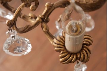 フランスアンティーク　ガラスドロップ　激レア!7灯　ケージ型シャンデリア(天井照明、吊り下げ照明)