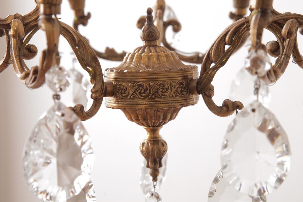 フランスアンティーク　ガラスドロップ　激レア!7灯　ケージ型シャンデリア(天井照明、吊り下げ照明)