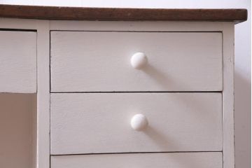 ペイント家具　ナラ材　優しげで温かみ感じる薄型タイプの片袖机(デスク、在宅ワーク、在宅用作業台)