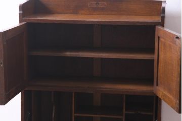 レトロ家具　大正ロマン　象嵌入り　レトロな魅力あふれる棚付きライティングビューロー(デスク、机、在宅ワーク、在宅用)