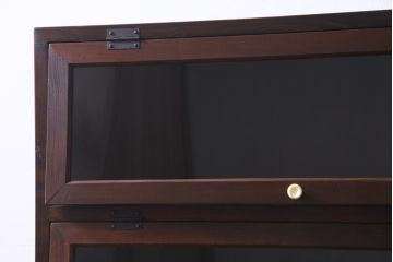 ラフジュ工房オリジナル　ガラス扉　シックな佇まいが魅力的な脚付パタパタ収納棚・4段(ブックケース、キャビネット)