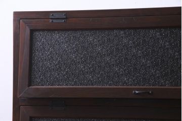 ラフジュ工房オリジナル　ガラス扉　鉄脚付　ダイヤガラスがレトロなパタパタ収納棚・4段(ブックケース、キャビネット)