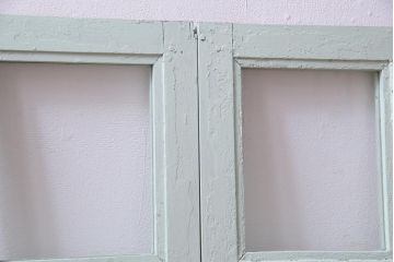 ペイント建具　フランスアンティーク　爽やかでシャビーなフィックス窓(明り取り、はめ殺し)2枚セット