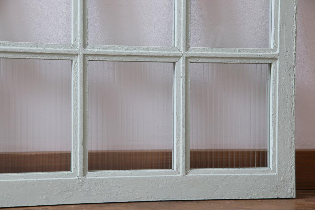 ペイント建具　フランスアンティーク　爽やかでシャビーなフィックス窓(明り取り、はめ殺し)2枚セット
