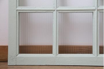 ペイント建具　フランスアンティーク　爽やかでシャビーなフィックス窓(明り取り、はめ殺し)2枚セット